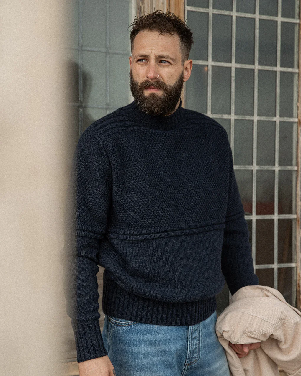 Image of Birling Mock Neck Knit - Navy