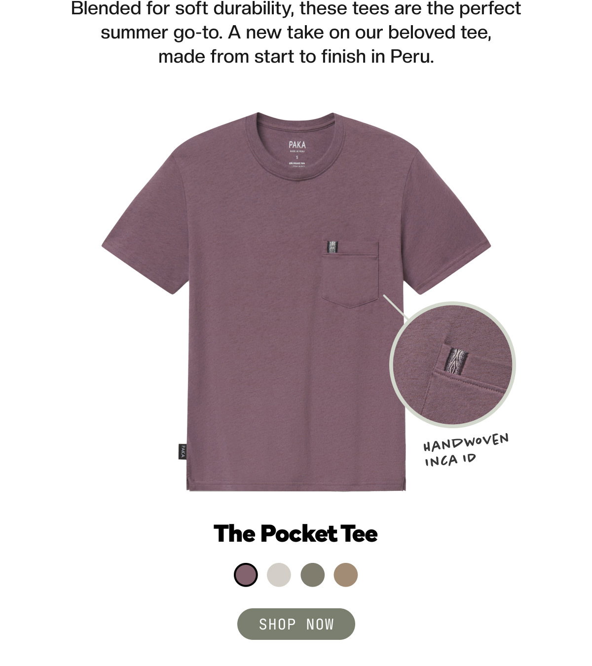 Pocket Tees made with all natural fibers