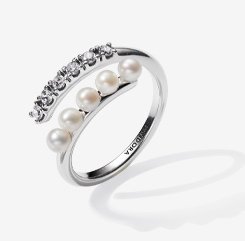 Treated Freshwater Cultured Pearls & Pavé Open Ring