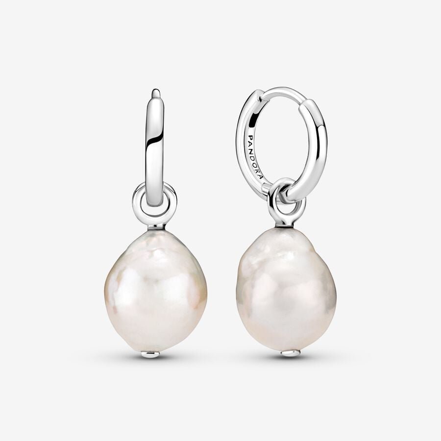 Treated Freshwater Cultured Baroque Pearl Hoop Earrings