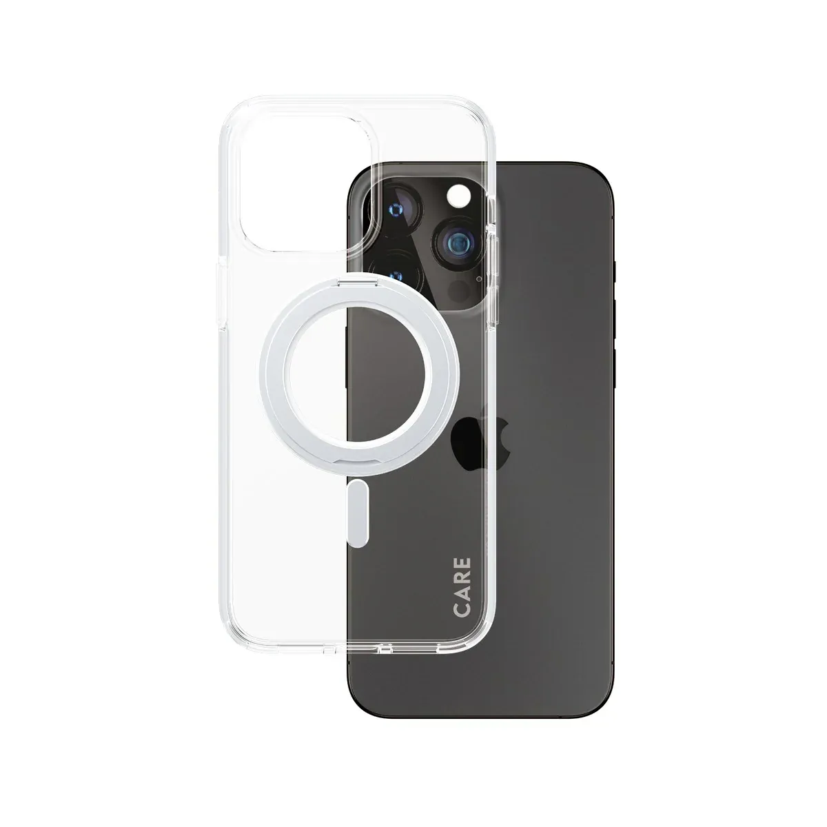 Image of CARE by PanzerGlass® Feature Case Transparent w. Silver Kickstand & MagSafe iPhone 15