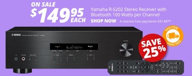 Yamaha R-S202 Stereo Receiver with Bluetooth 100 Watts per Channel, ON SALE 149.95 each. SAVE 25 PERCENT. Shop Now