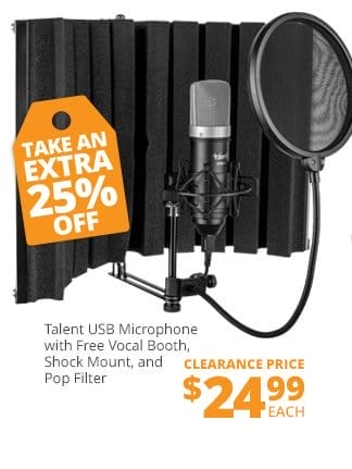 Talent USB Microphone With Free Vocal Booth, Shock Mount, Pop Filter, Clearance Price \\$24.99. TAKE AN EXTRA 25 PERCENT OFF!