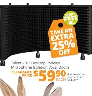 Talent VB-2 Desktop Podcast Microphone Isolation Vocal Booth, clearance price \\$59.90 each. TAKE AN EXTRA 25 PERCENT OFF!