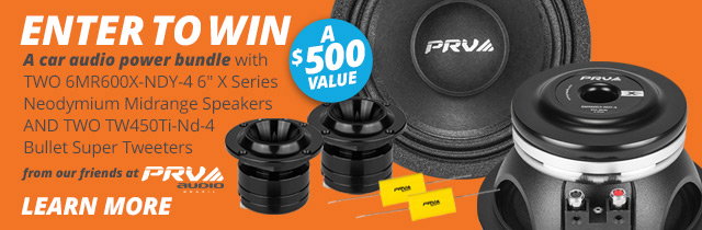 Enter to WIN A car audio power bundle with TWO 6MR600X-NDY-4 6-inch X Series Neodymium Midrange Speakers AND TWO TW450Ti-Nd-4 Bullet Super Tweeters—A \\$500 VALUE. Learn More