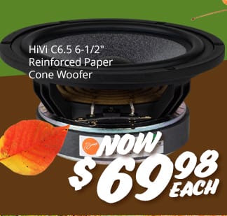 HiVi C6.5 6.5-inch Reinforced Paper Cone Woofer, NOW \\$69.98 EACH.