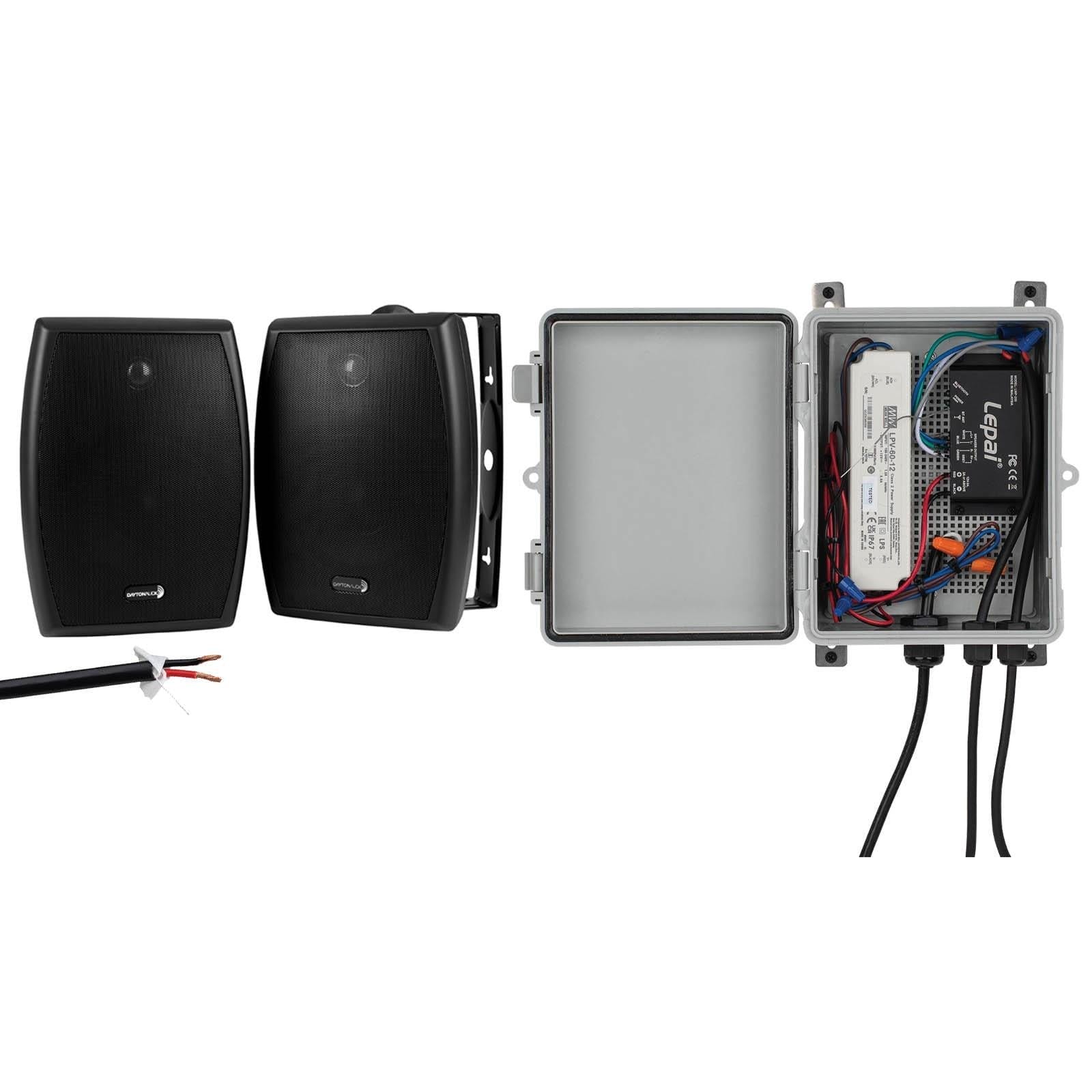 Image of 2 x 30W Outdoor Bluetooth 5.0 Amplifier Kit with AC Cord Outdoor Speakers and 100 ft. Speaker Wire