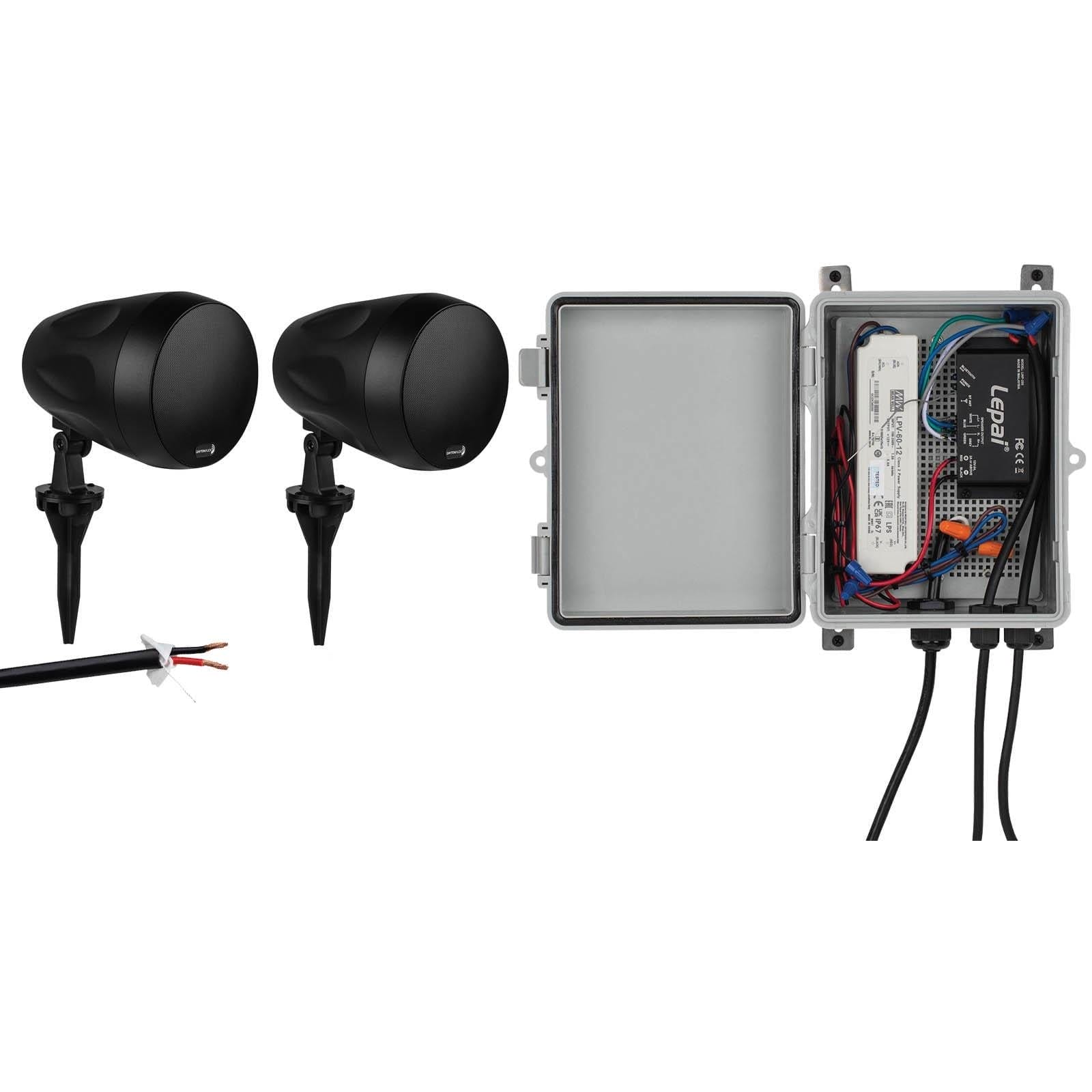 Image of 2 x 30W Outdoor Bluetooth 5.0 Amplifier Kit with AC Cord Landscape Speakers 100 ft. Speaker Wire