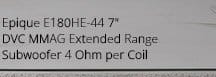 Epique E180HE-44 7" DVC MMAG Extended Range Subwoofer 4 Ohm per Coil