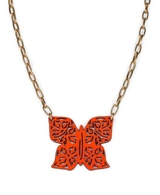 Maniola Butterfly Pendant Necklace - Leather Lace