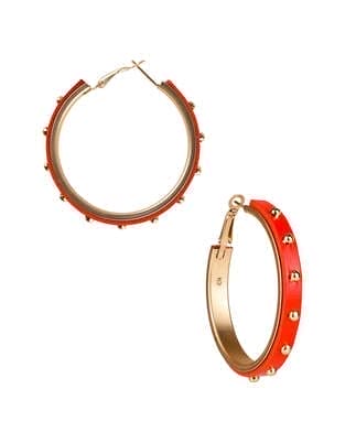 Carlotta Studded Hoop Earrings - Studded and Stacked - Distressed Coral