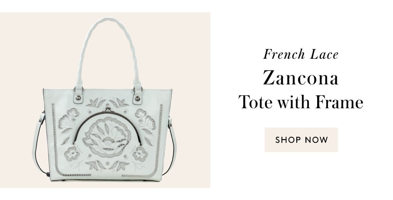 French Lace Zancona Tote with Frame. Shop Now