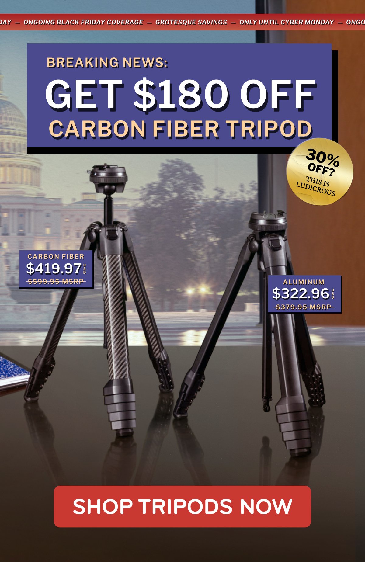 \\$180 off carbon fiber tripod