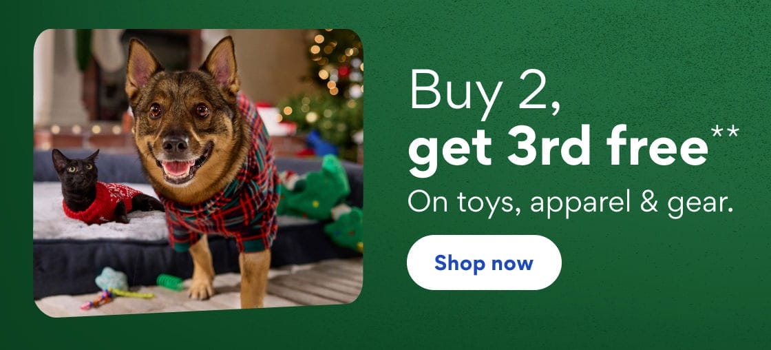 Buy 2, get 3rd free on toys, apparel & gear