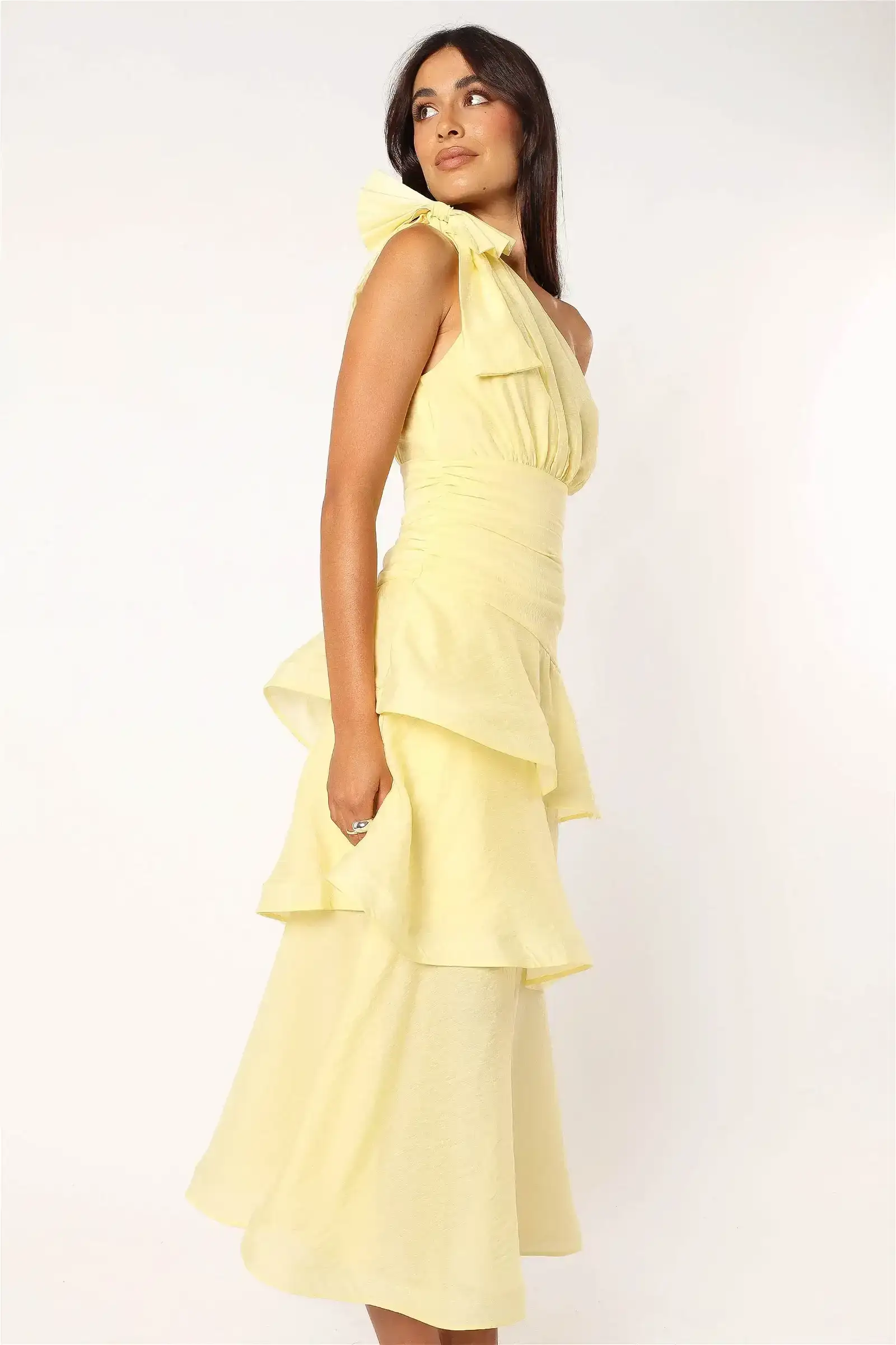 Image of Bryson One Shoulder Midi Dress - Yellow