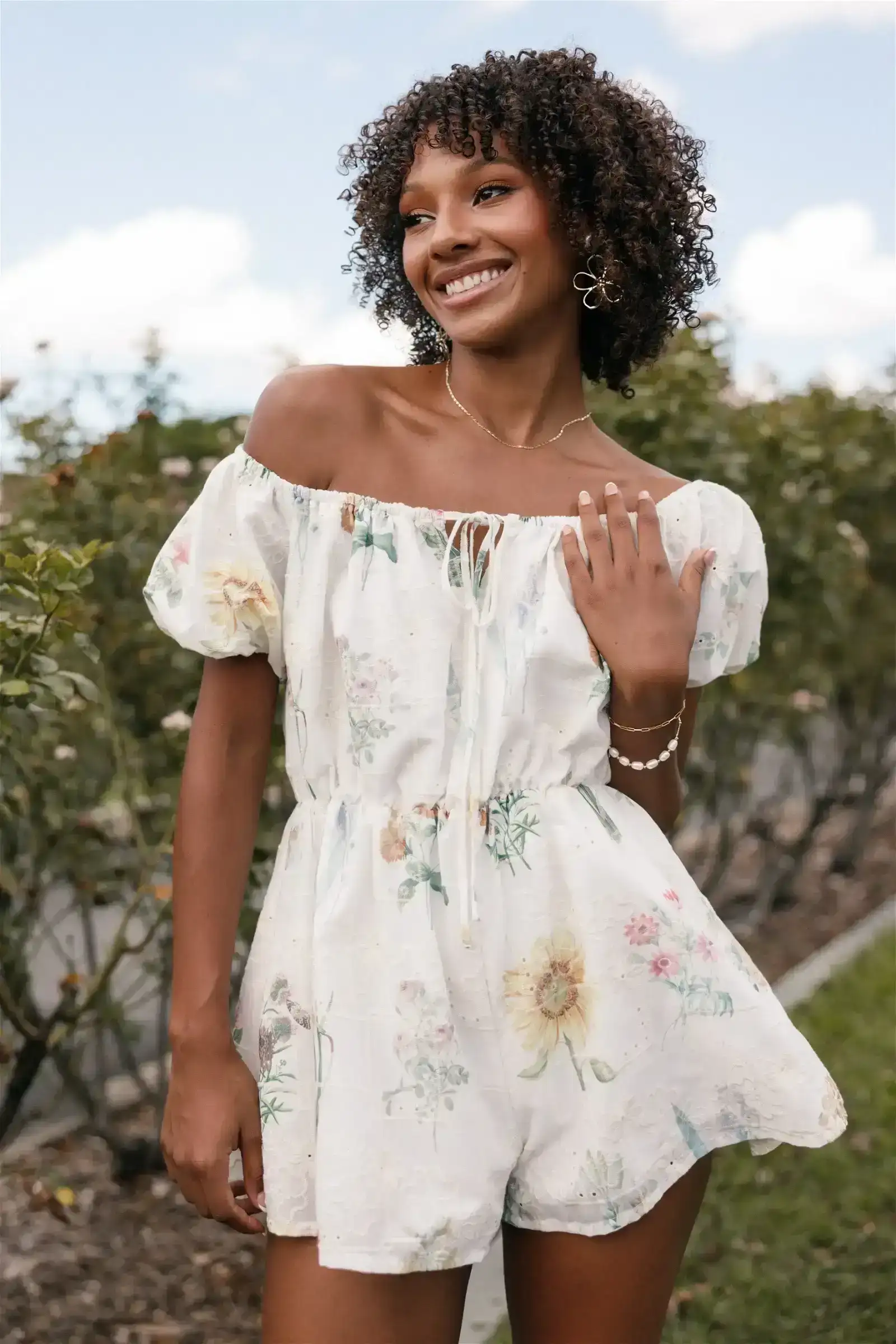 Image of Keleigh Off Shoulder Playsuit - White Floral