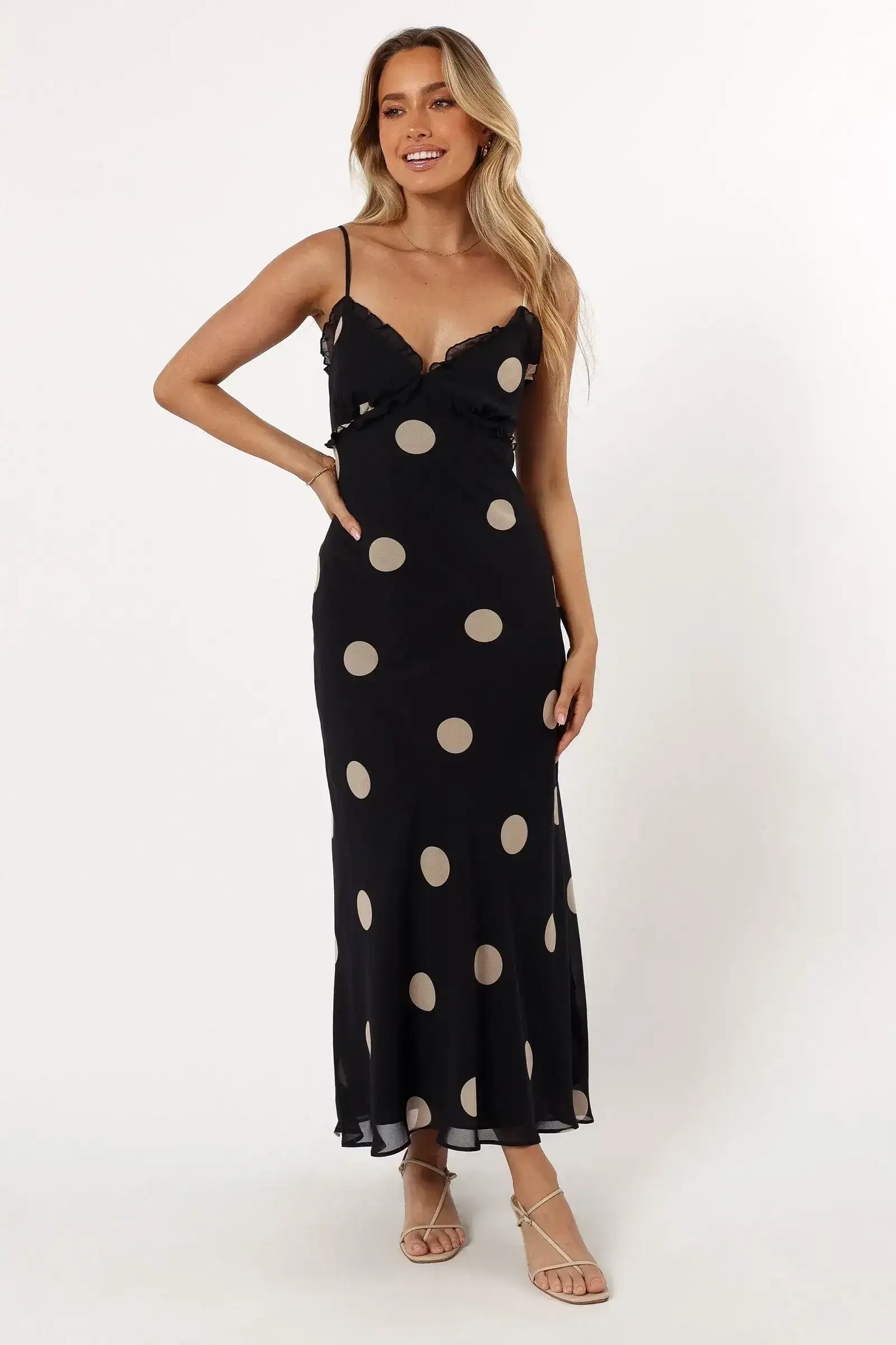 Image of Ollie Midi Polka Dot Dress - Black/Cream