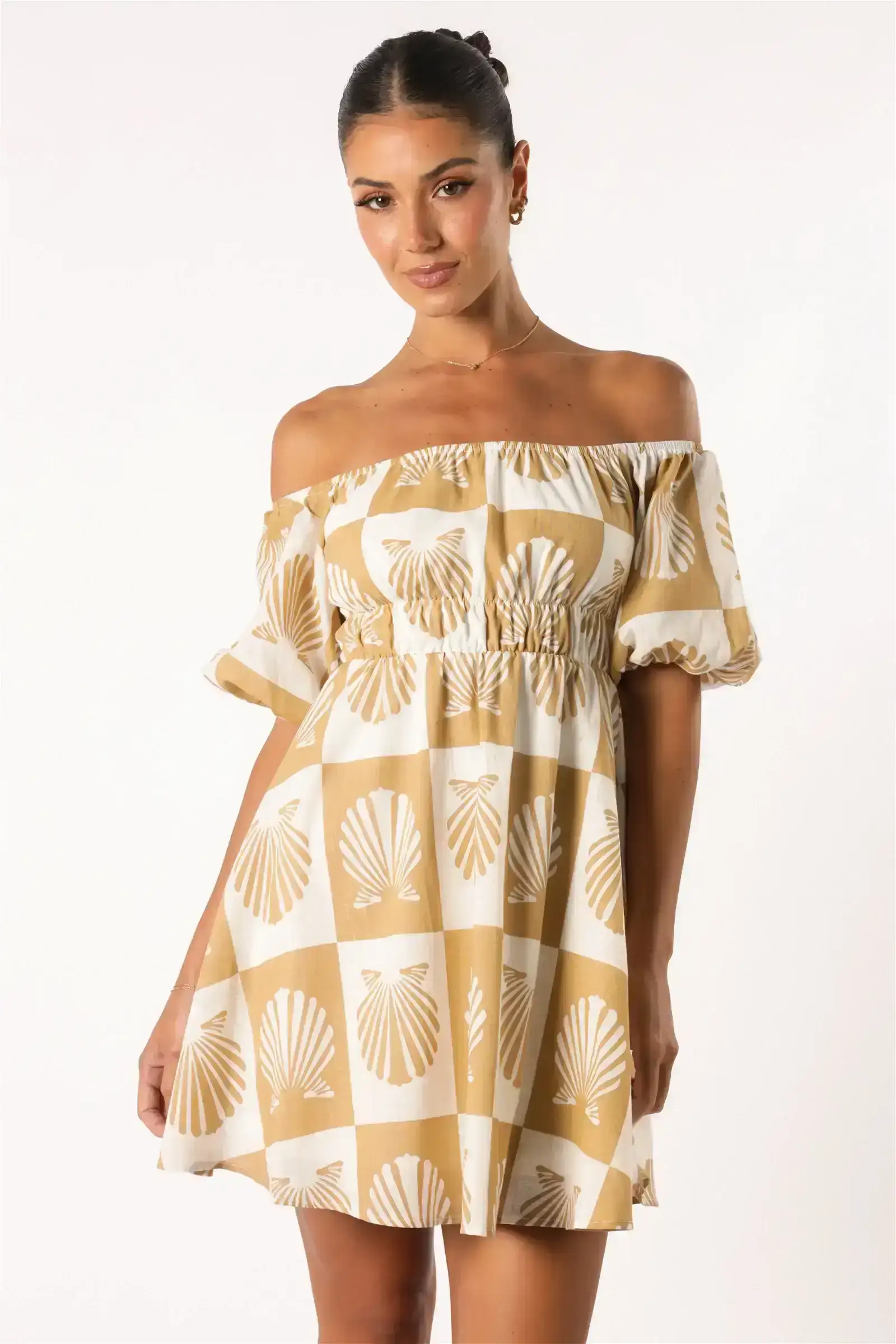 Image of Rocco Off Shoulder Mini Dress - Tan