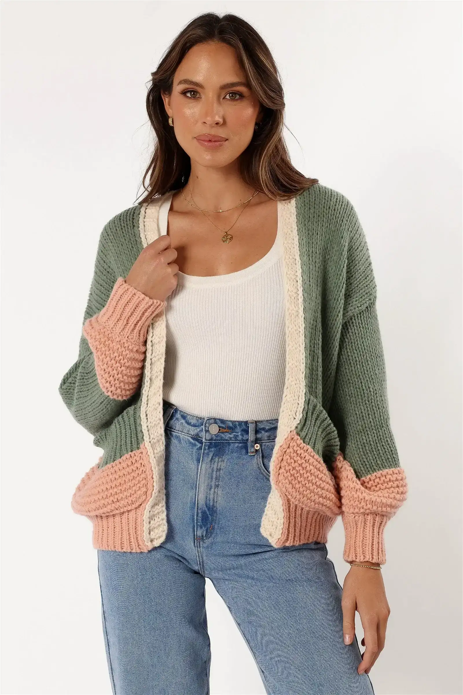 Image of Alma Open Front Cardigan - Green