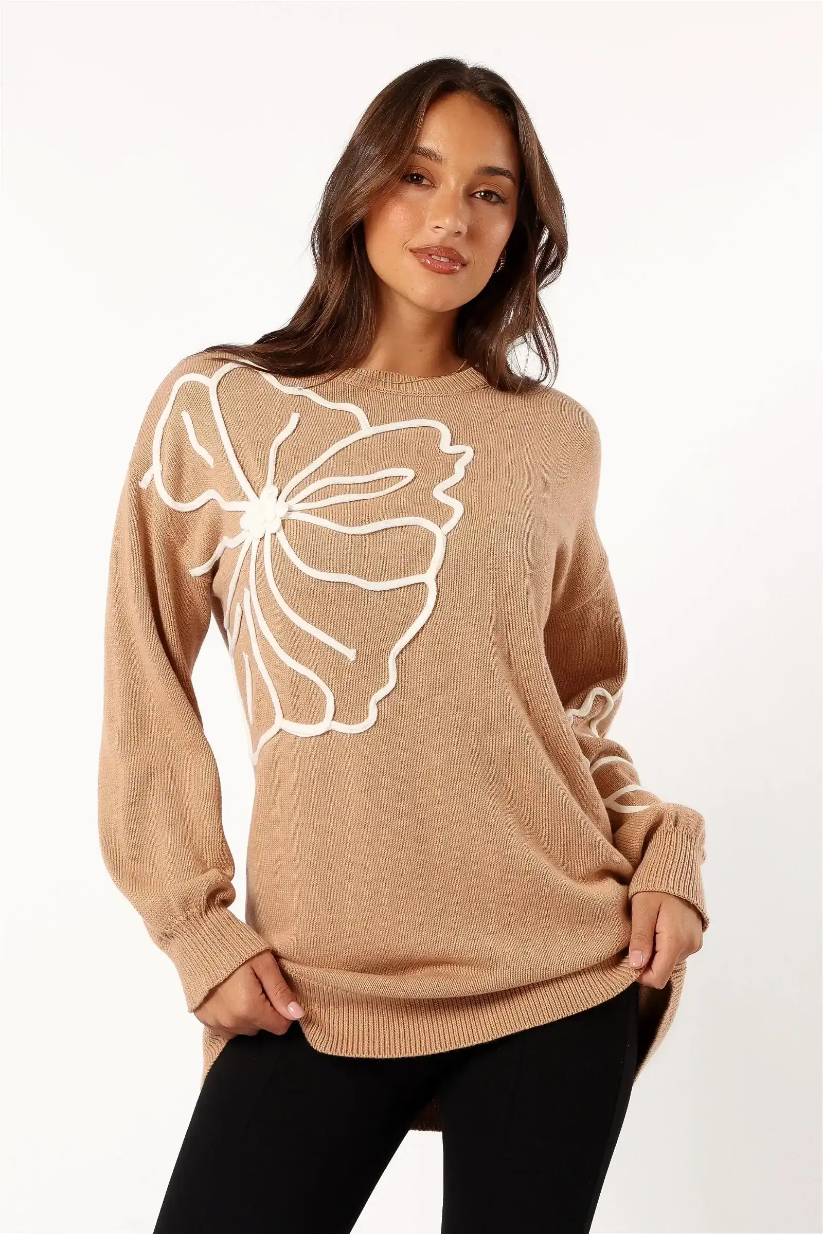 Image of Carmello Flower Knit Sweater - Mocha