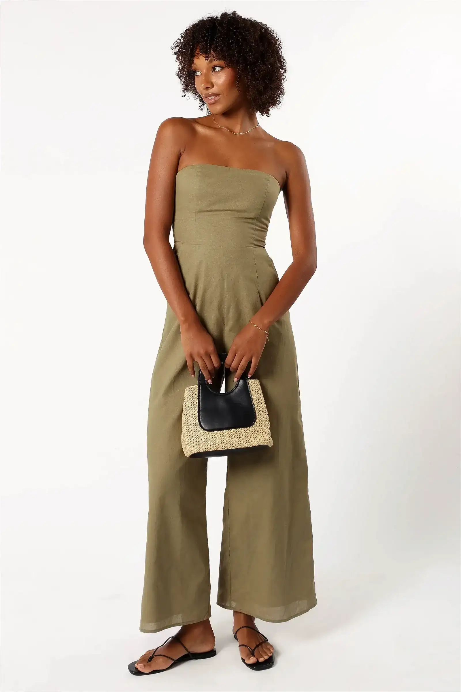 Image of Jodie Strapless Jumpsuit - Olive