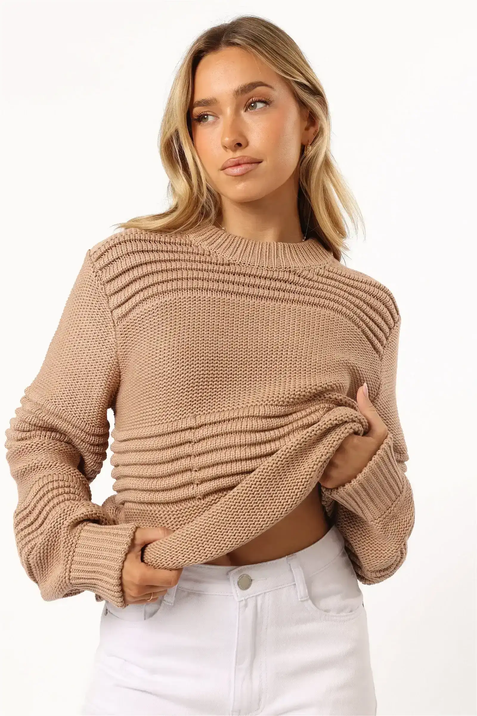 Image of Beckett Textured Stripe Knit Sweater - Beige