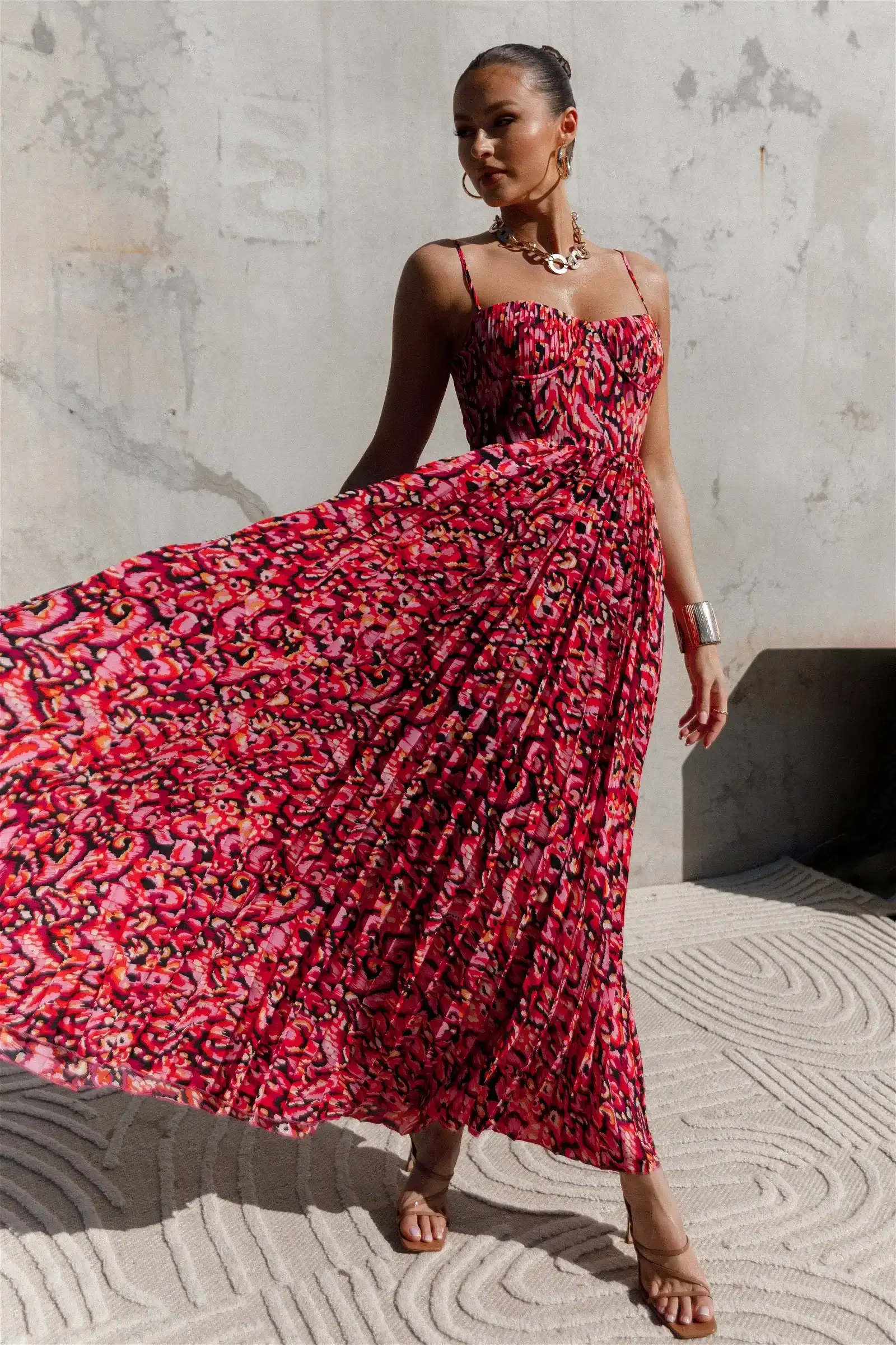 Image of Achanti Pleated Maxi Dress - Pink Multi