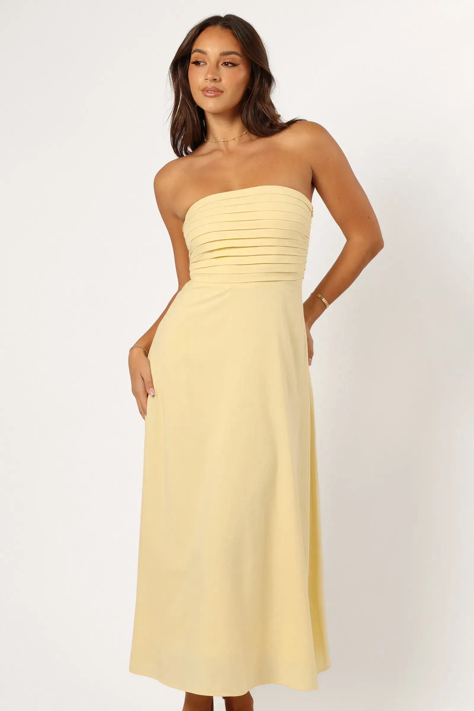 Image of Kenna Strapless Maxi Dress - Butter Yellow