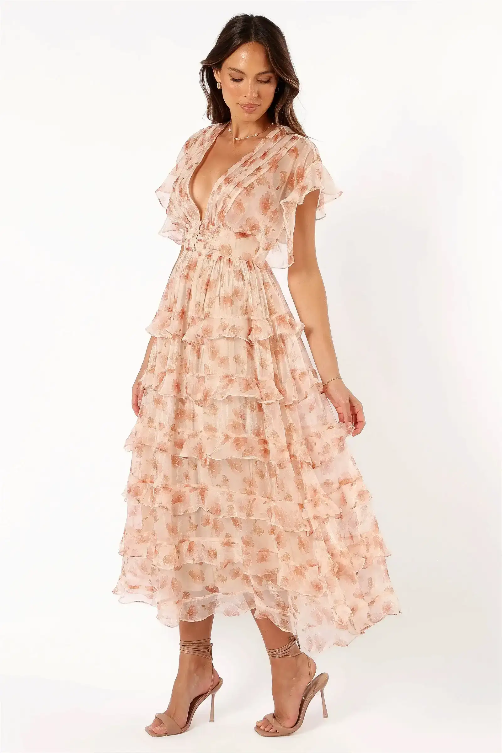 Image of Wendi Ruffle Dress - Dark Peach Floral