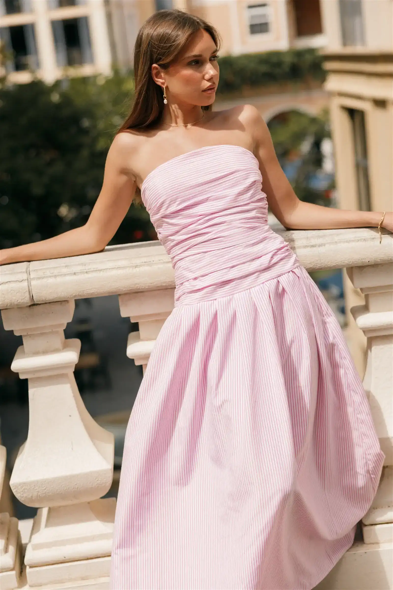 Image of Avalee Strapless Maxi Dress - Pink Stripe