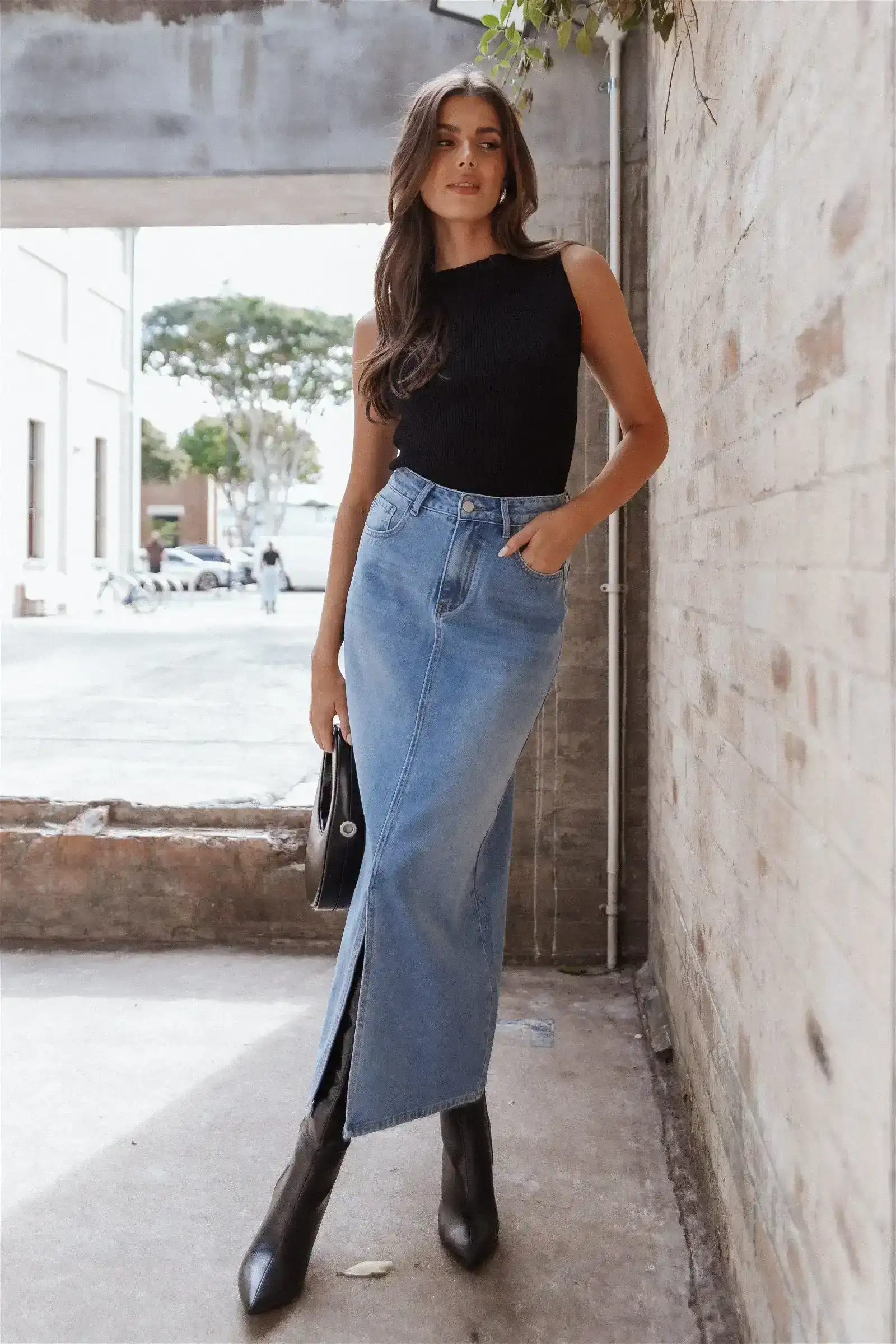 Image of Dana Denim Midi Skirt - Blue Wash