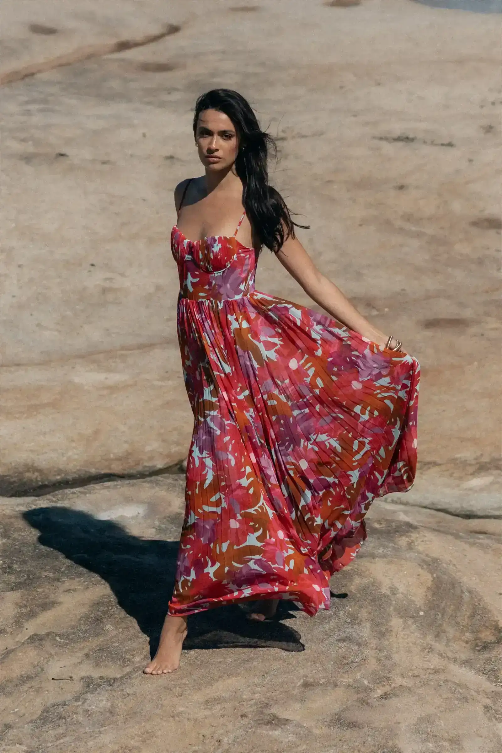 Image of Achanti Pleated Maxi Dress - Pink Azalea