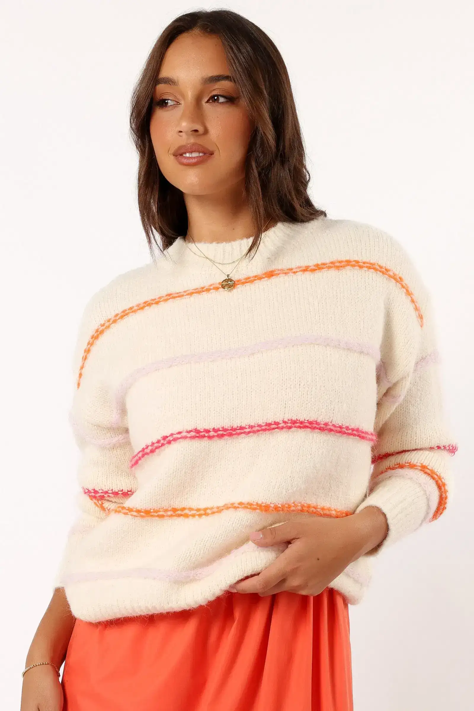 Image of Lyla Multi Color Stripe Knit Sweater - Cream