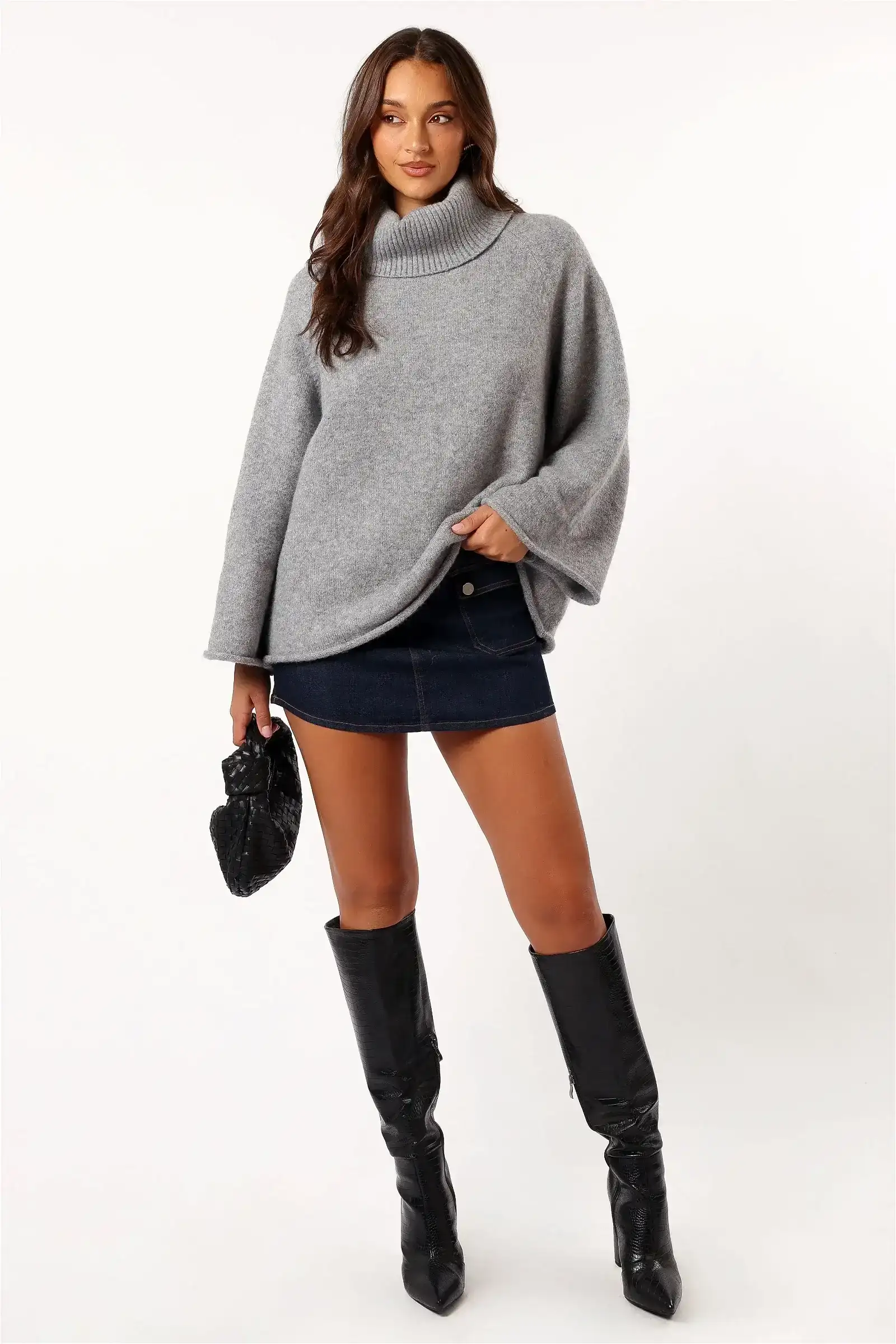 Image of Bindy Cowlneck Knit Sweater - Grey Marle