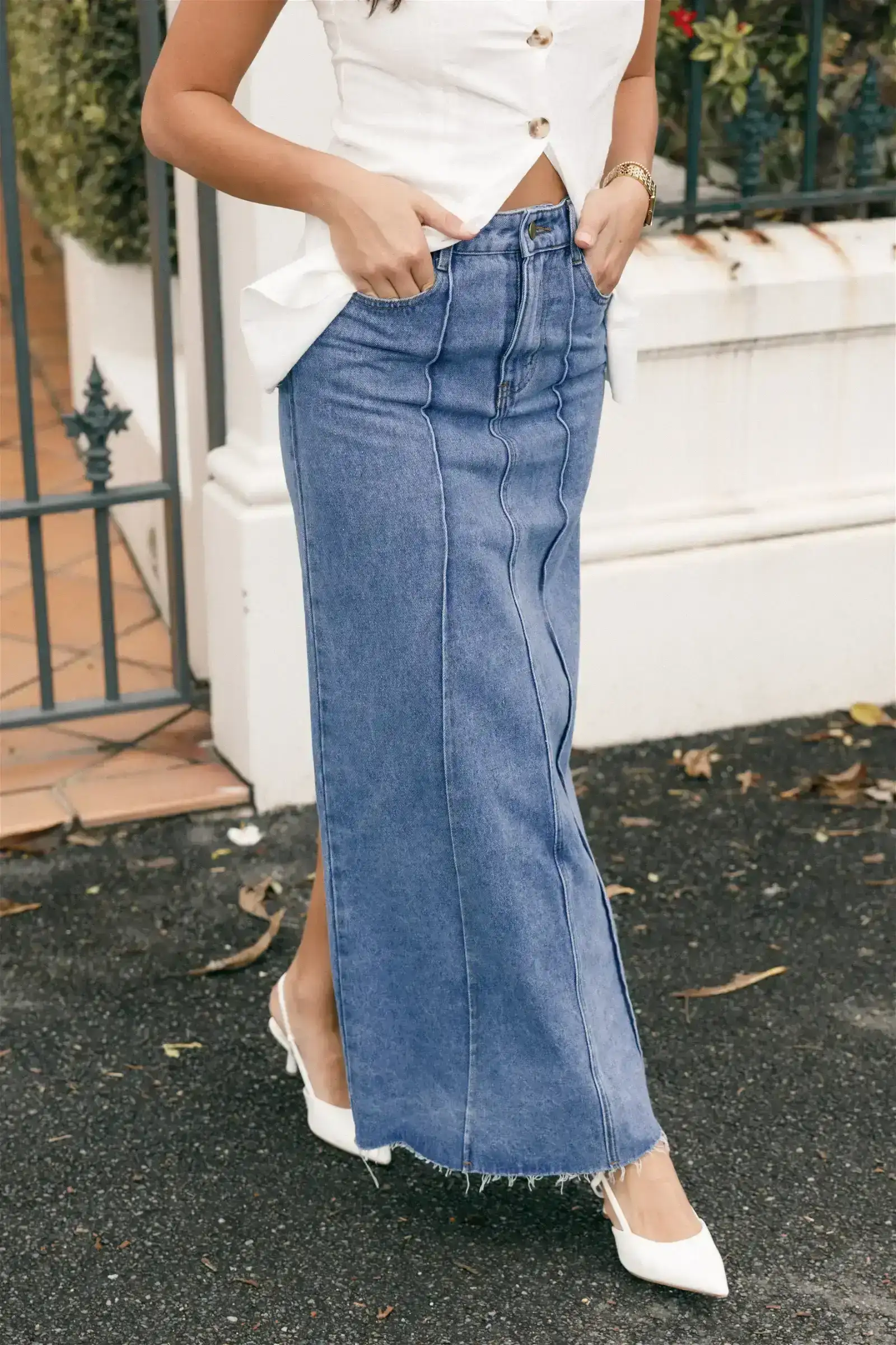 Image of Peggie Denim Midi Skirt - Blue