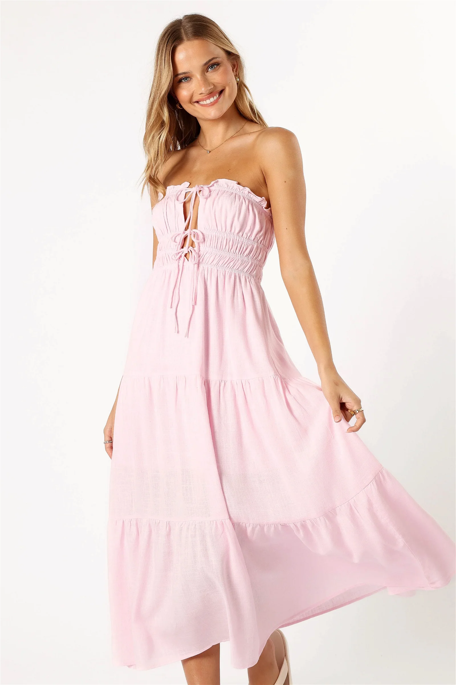 Image of Iris Strapless Midi Dress - Pink