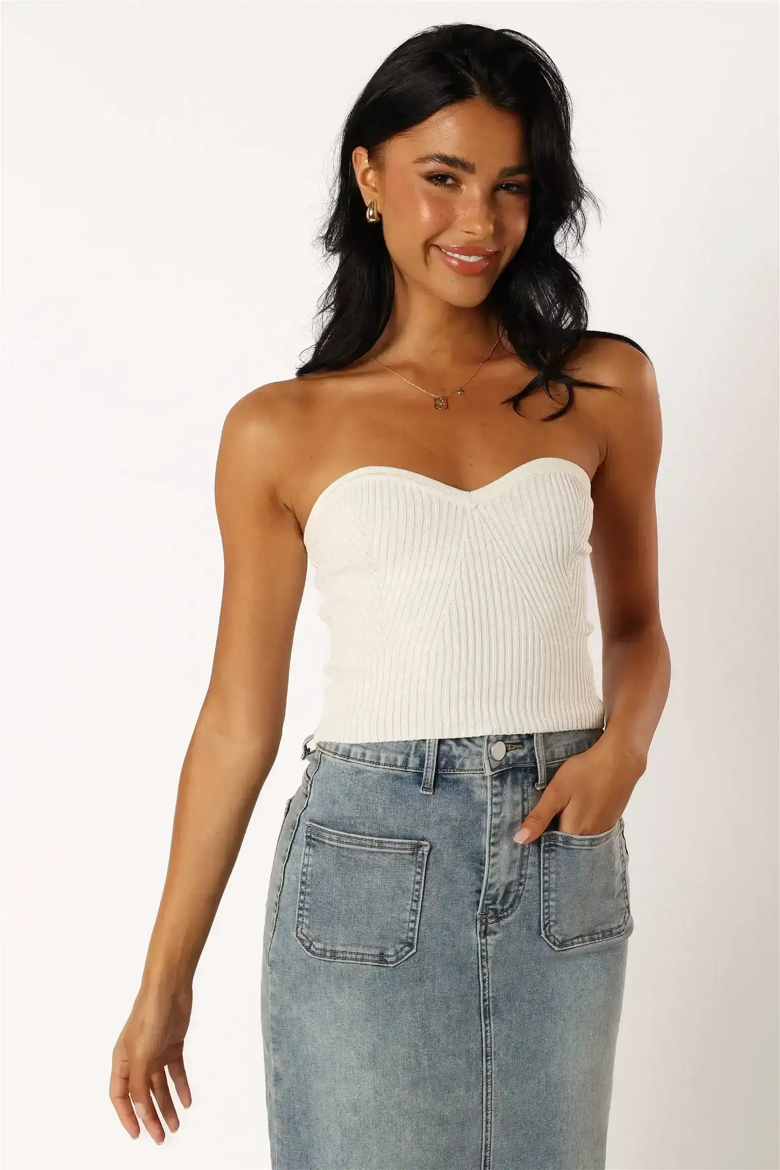 Image of Pari Strapless Knit Top - White