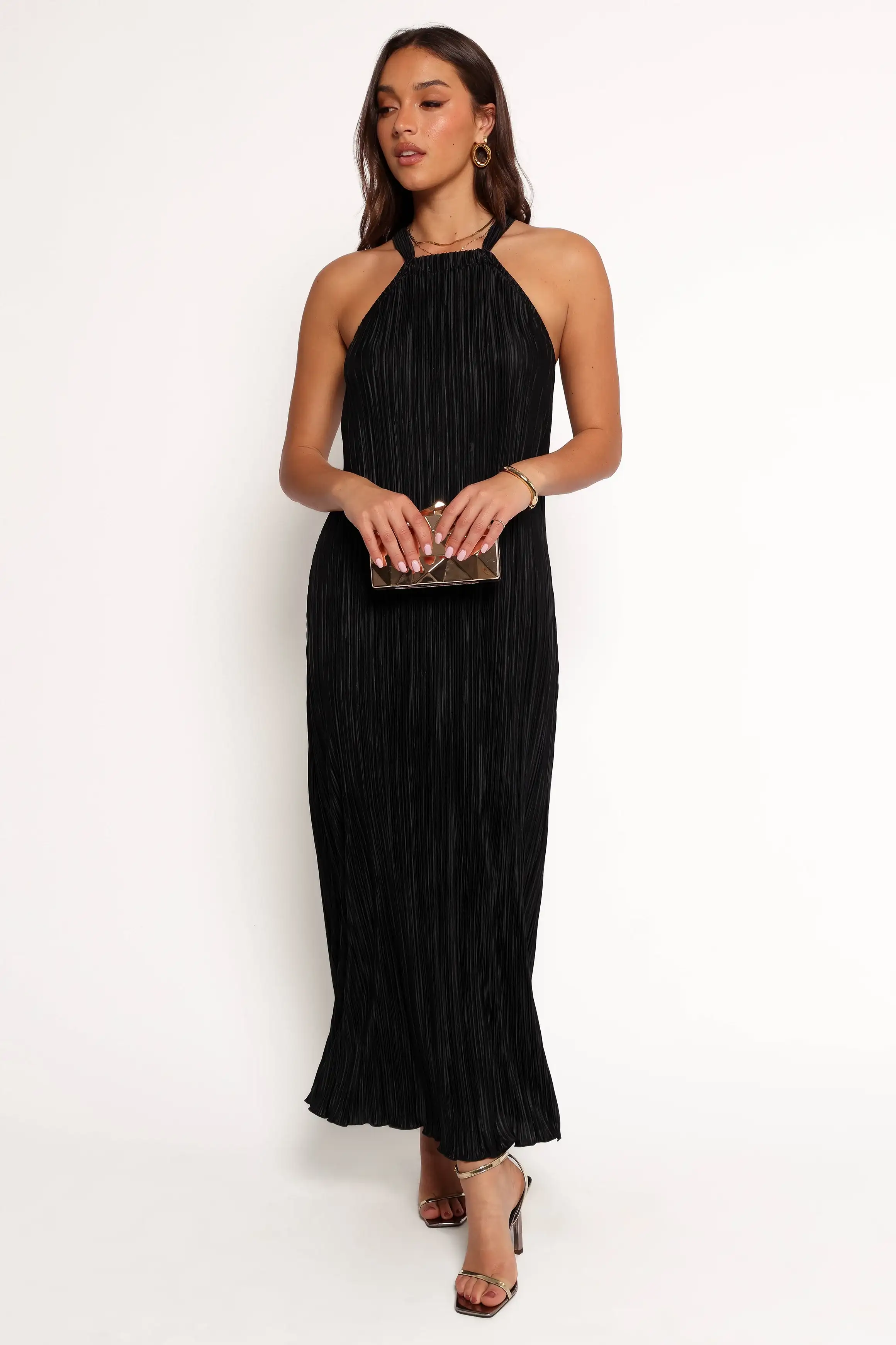 Image of Melody Plisse Halter Maxi Dress - Black