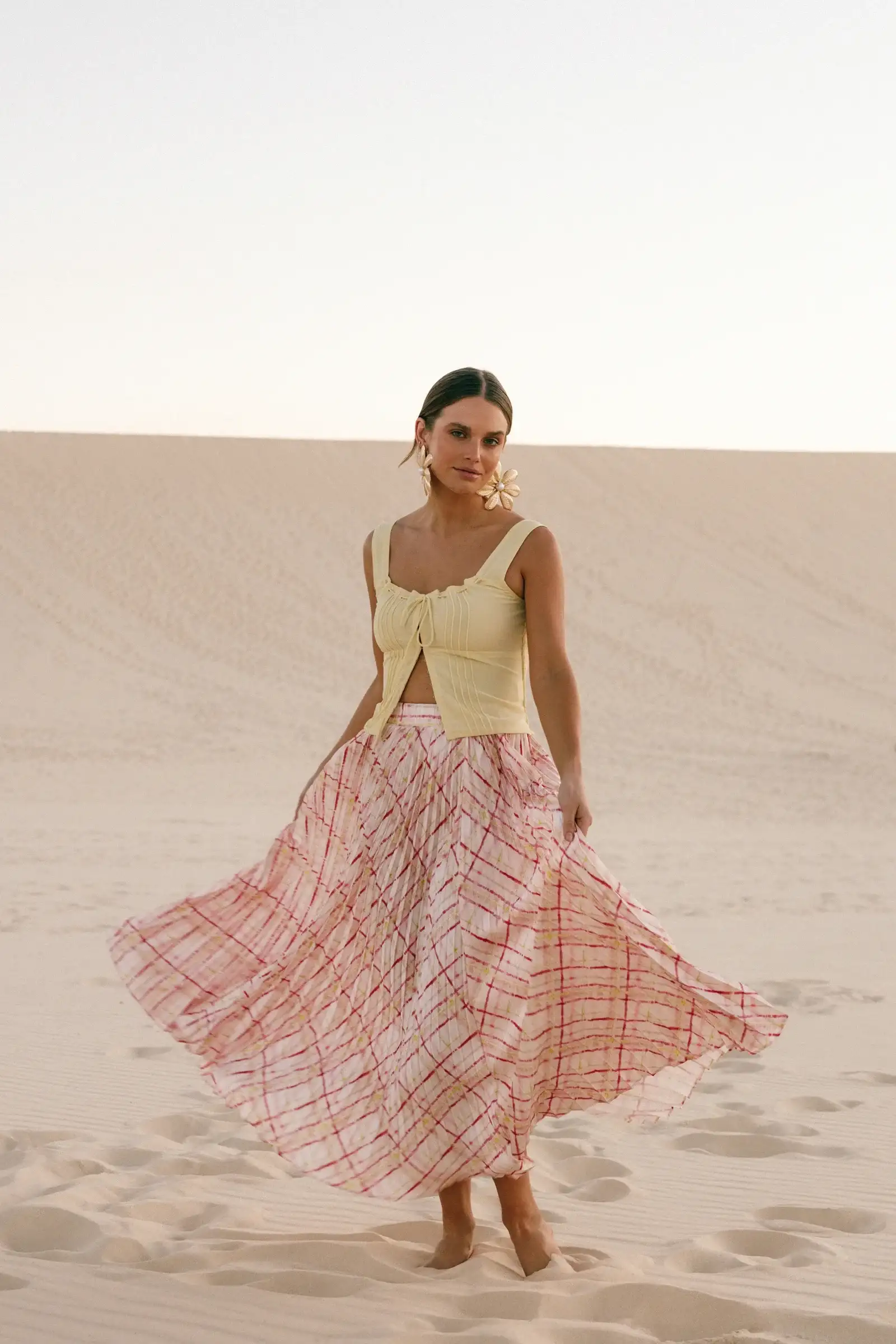 Image of Polina Pleated Maxi Skirt - Sunset Check