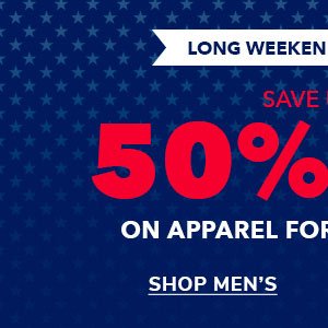 Save Up to 50% on Men's Apparel