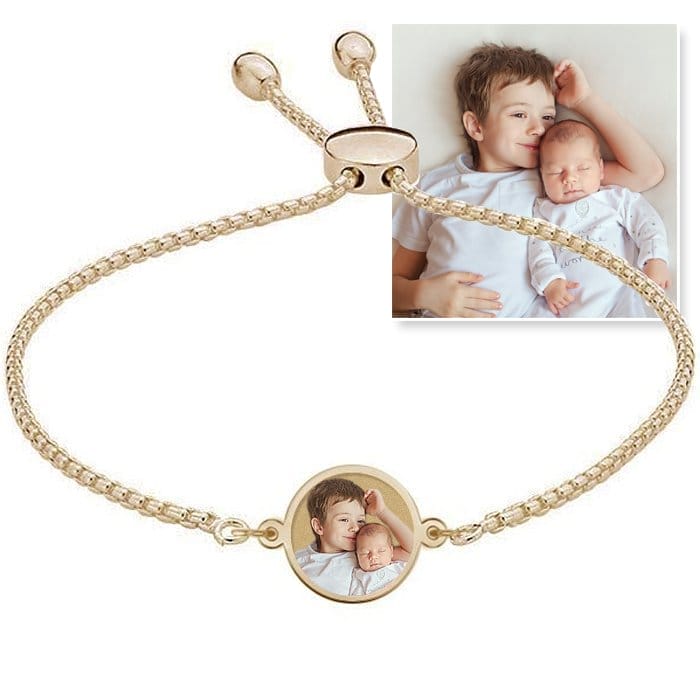 Womens Adjustable Round Photo Engraved Bracelet