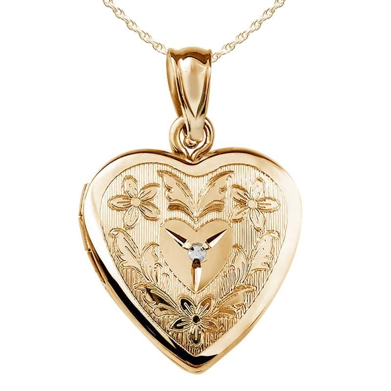 Image of 14K Gold Filled Floral Heart Photo Locket with Diamond