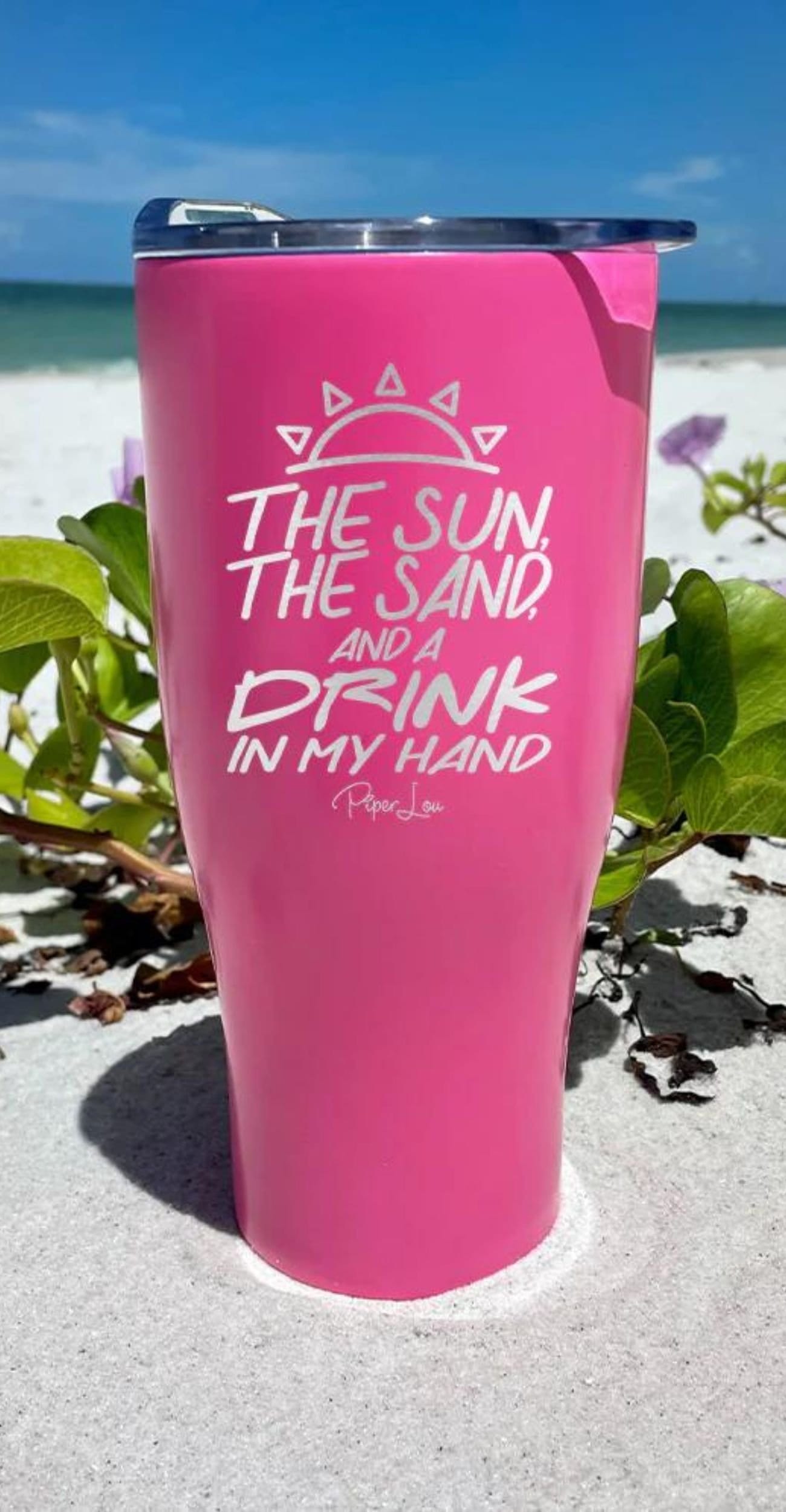 The Sun, The Sand and the Drink in my hand tumbler on the beach