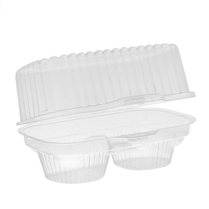 Image of Pactiv Clearview Cupcake Container, 2002, OPS Hinged Dome Lid, 2 Compartment | 100/Case