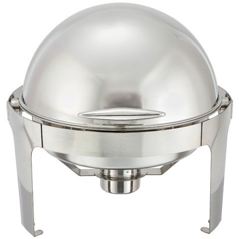 Image of Winco Madison Round Roll-Top Chafer, 602, Stainless Steel w/ Chafing Fuel Heat, 6 Qt. | 1/Each