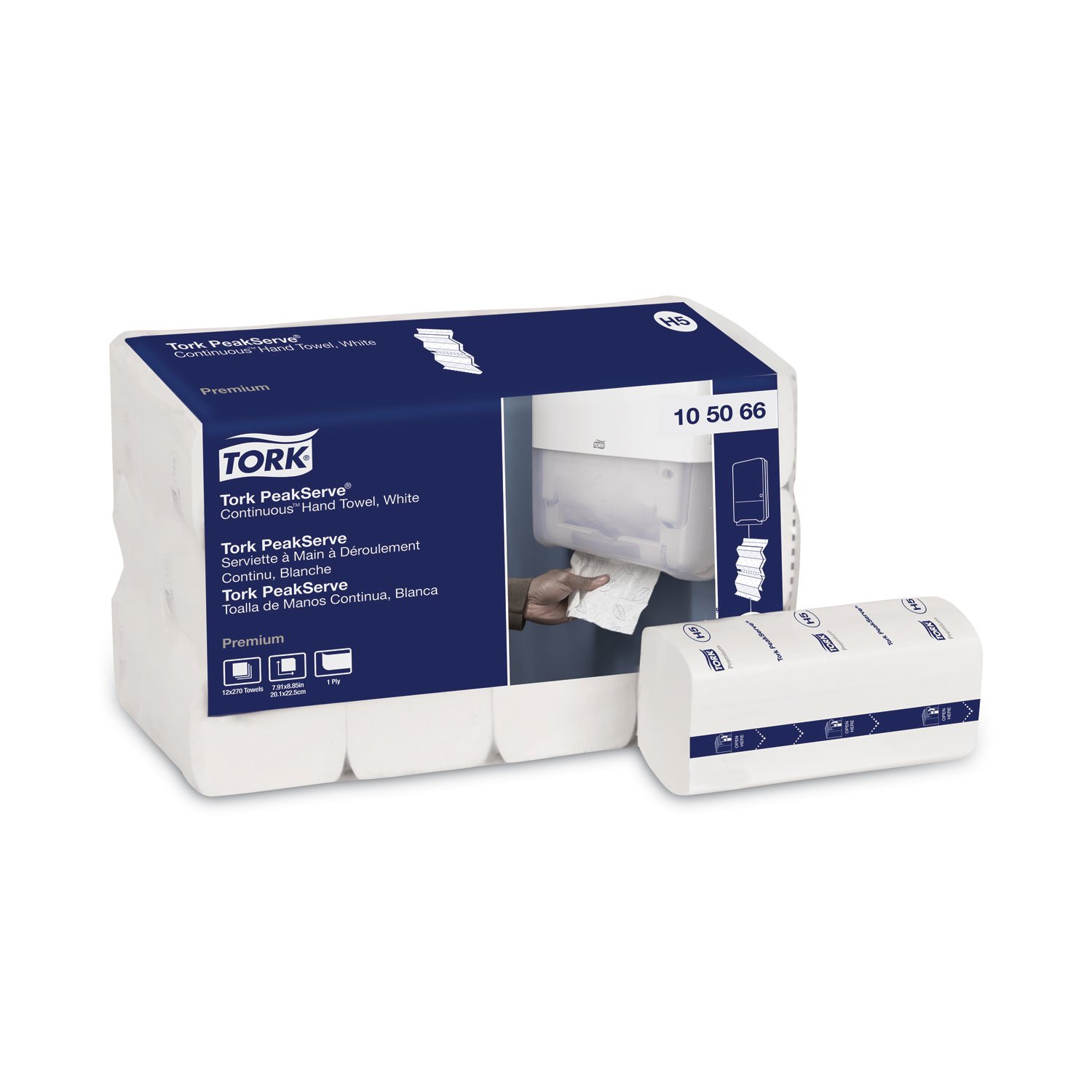 Image of Tork® PeakServe Continuous Hand Towel, 7.91 x 8.85, White, 270 Wipes/Pack, 12 Packs/Carton