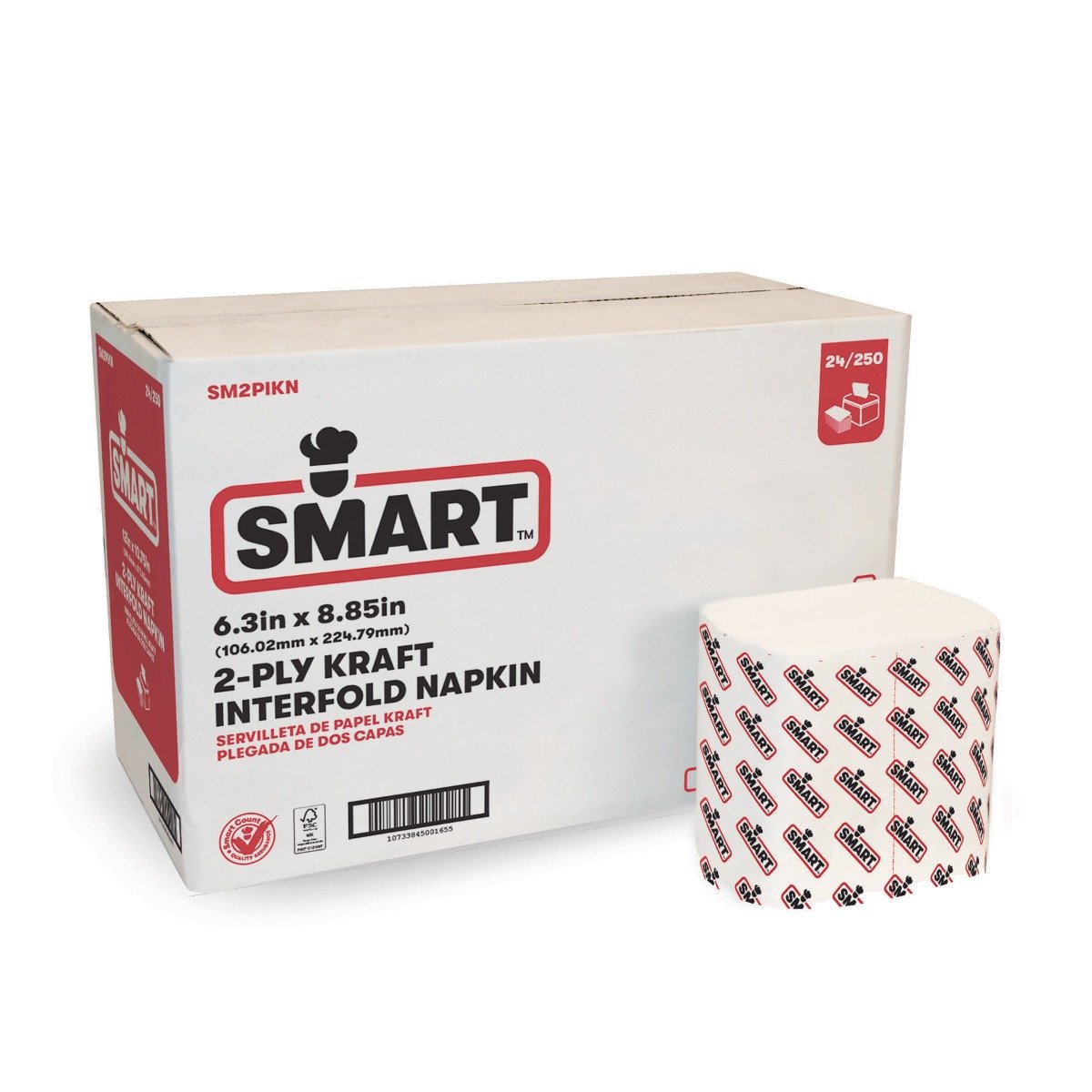 Image of SMART Kraft Interfold Napkins, 2-Ply, SM2PIKN, 6.3" x 8.85" | 24 Boxes/250 Napkins