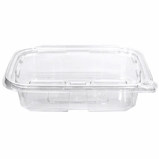 Image of Eatery Essentials RPET Shallow Hinged Lid Tamper Evident Container, 20 oz, Clear | 200/Case