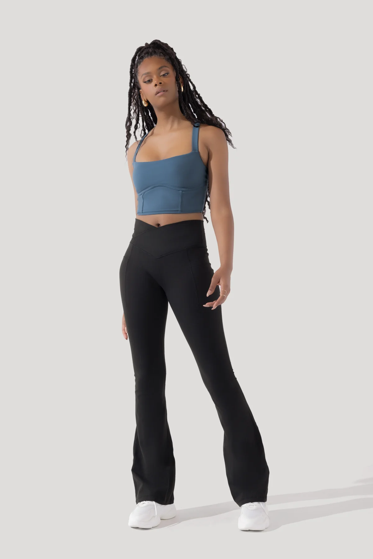 Image of Crisscross Hourglass® Flared Leggings with Pockets - Black