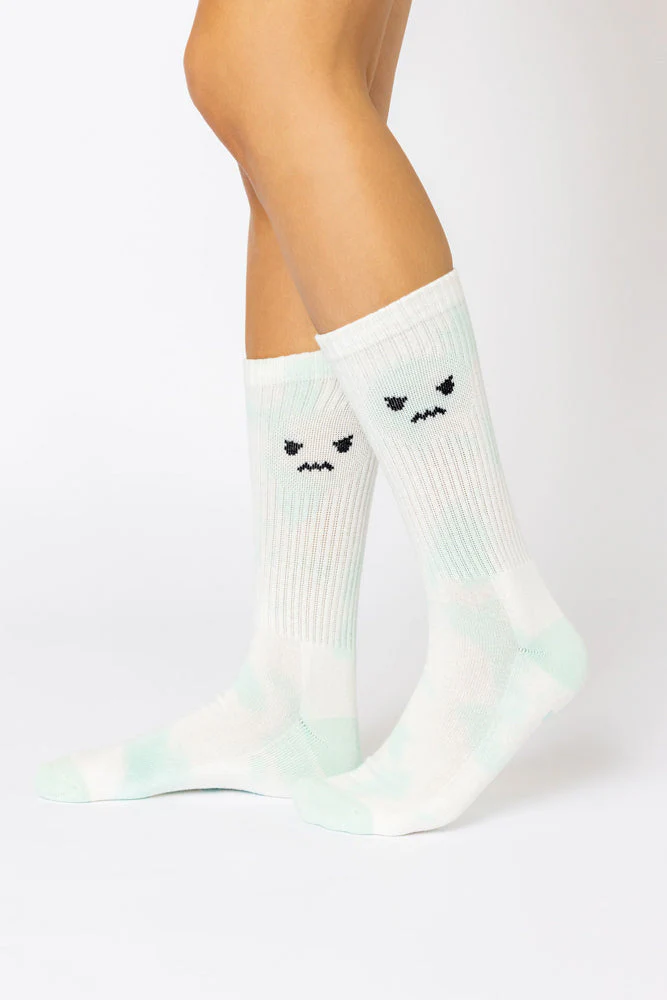 Image of Angry Face Mid-Calf Gym Socks - Green Tie Dye